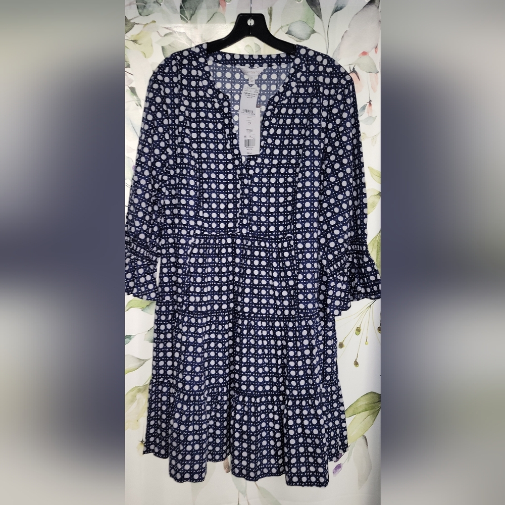 Crown & Ivy New Navy Blue and White Geometric Tiered Dress